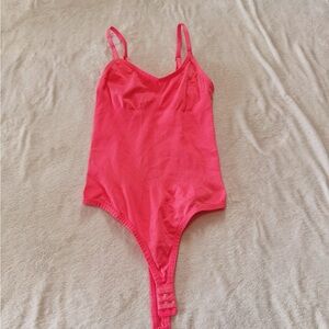 Seamless Hot Pink Stretch Bodysuit with Adjustable Straps